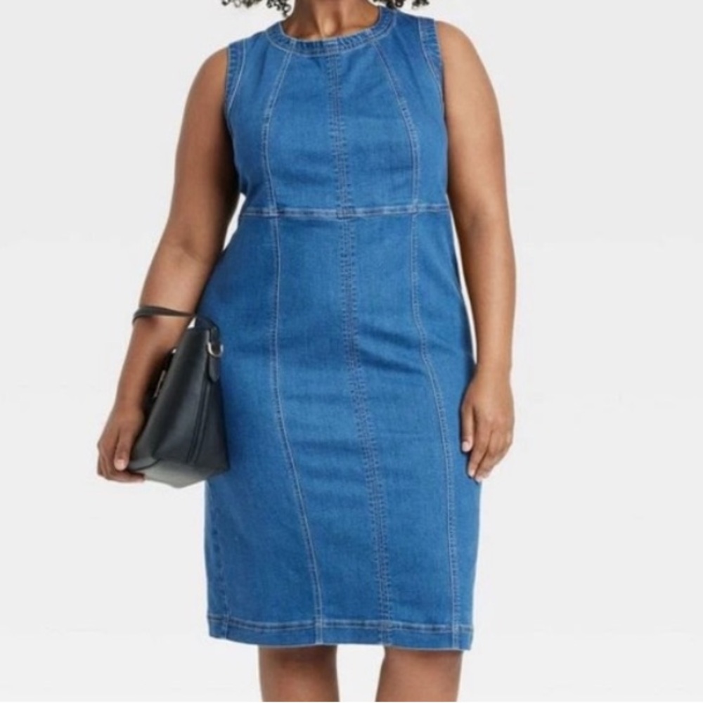 18 PLUS SIZE NEW Ava & Viv Blue Midi Dress DENIM sleeveless country Bodycon